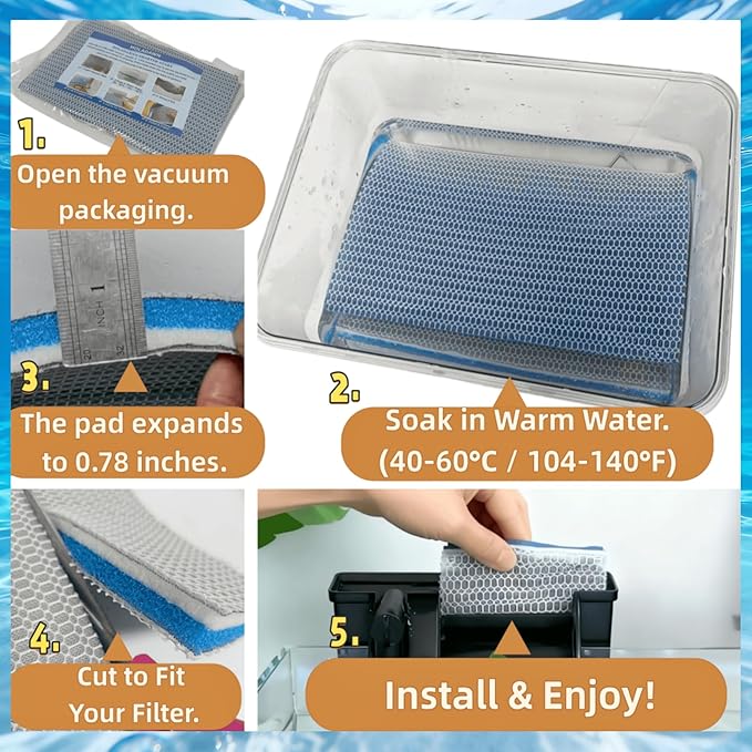 修剪至合适的 8 层无纺布水族箱过滤海绵，ES 纤维，几何形状