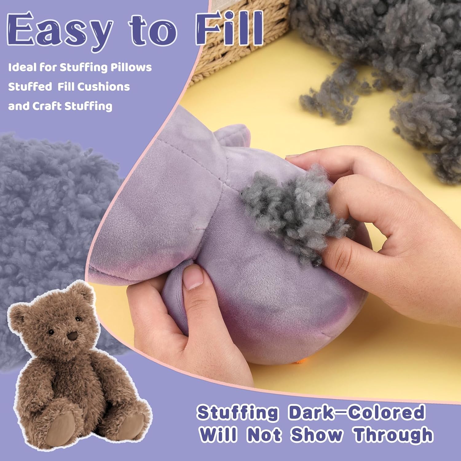 适用于工艺品和毛绒动物的优质灰色聚酯填充物，高弹性